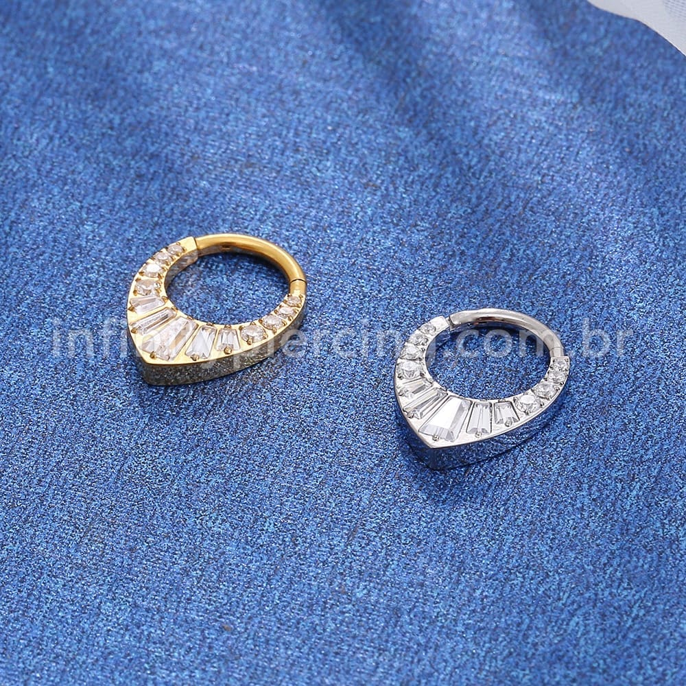 Piercing Argola Titânio Segmento Articulado Zircônia Cravejada Gota
