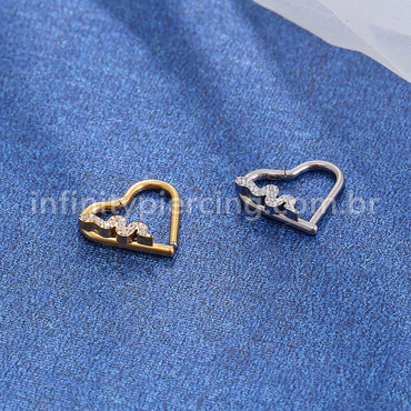 Piercing Coração Titânio Segmento Articulado Cobra Zircônia Cravejada