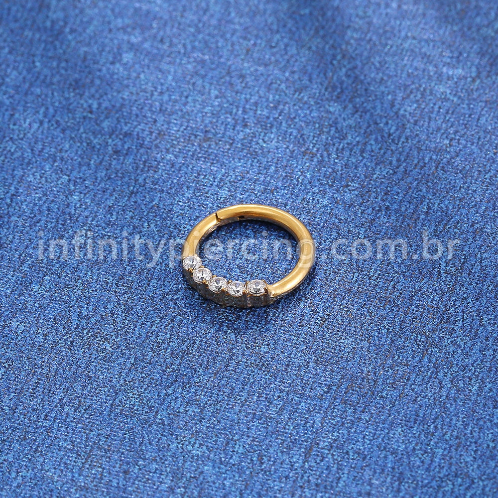 Piercing Argola Titânio Segmento Articulado 5 Pedras Zircônia