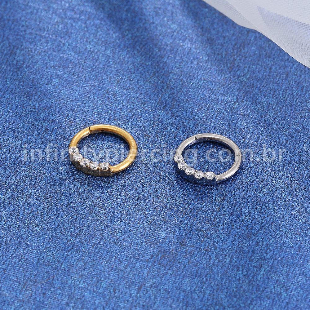 Piercing Argola Titânio Segmento Articulado 5 Pedras Zircônia