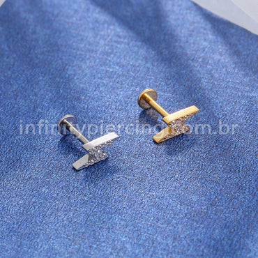 Piercing Labret Titânio Rosca Interna Raio Zircônia Cravejada