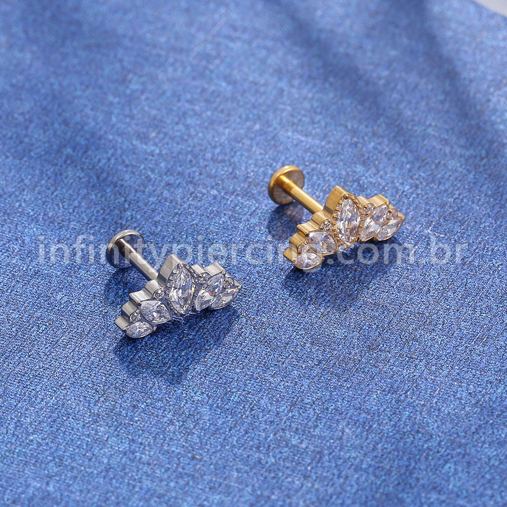 Piercing Labret Titânio Folhas Zircônia