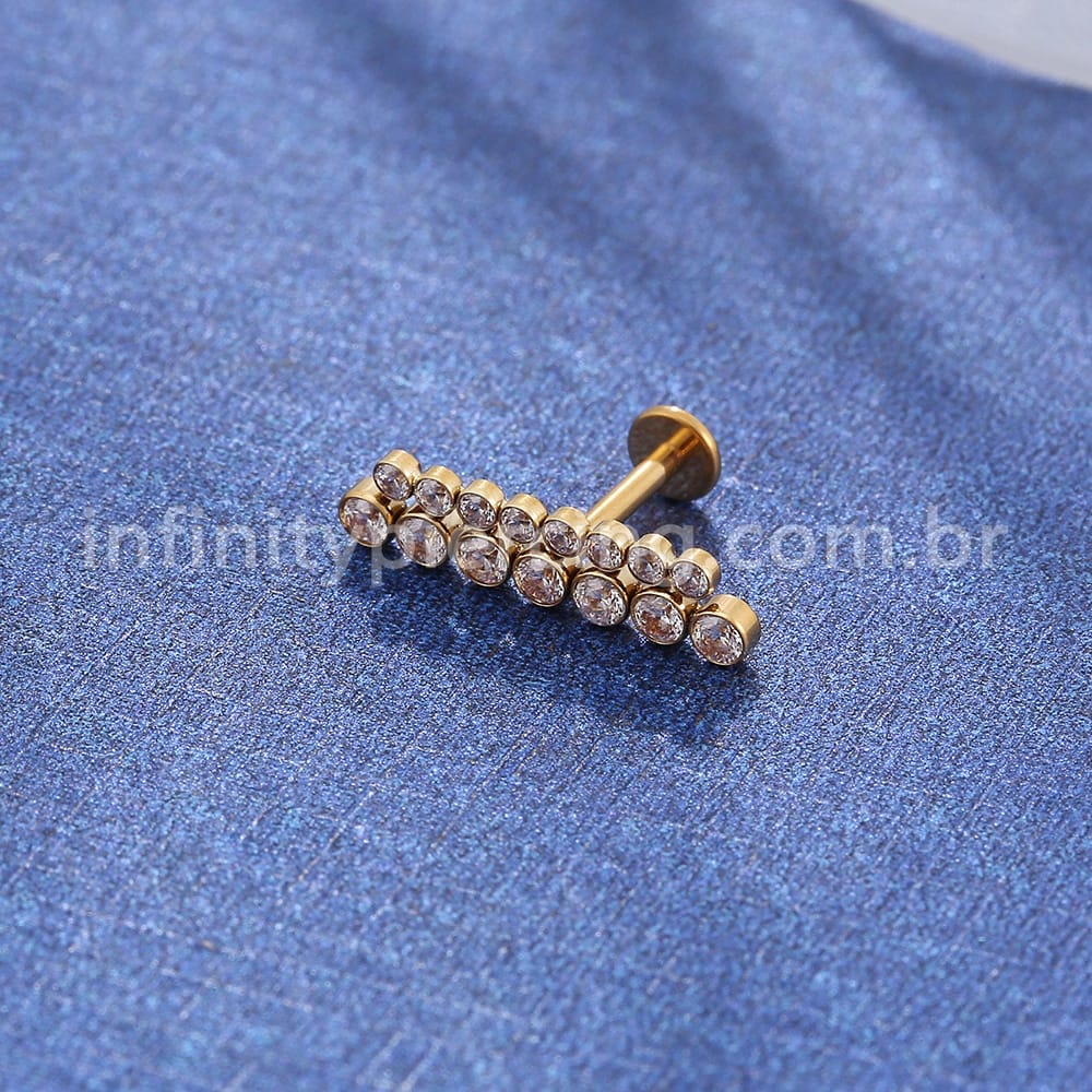 Piercing Labret Titânio Dupla Fileira Zircônia Grande