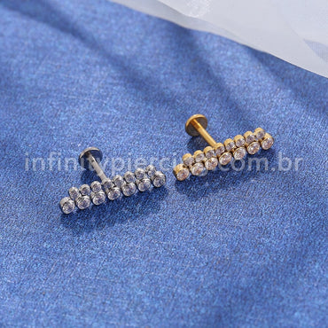 Piercing Labret Titânio Dupla Fileira Zircônia Grande