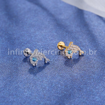Piercing Labret Titânio Golfinho Zircônia