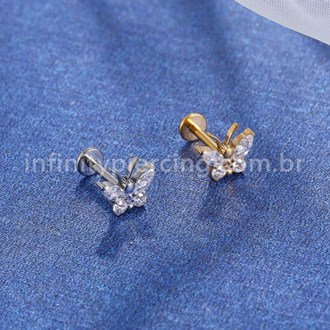 Piercing Labret Titânio Borboleta Zircônia