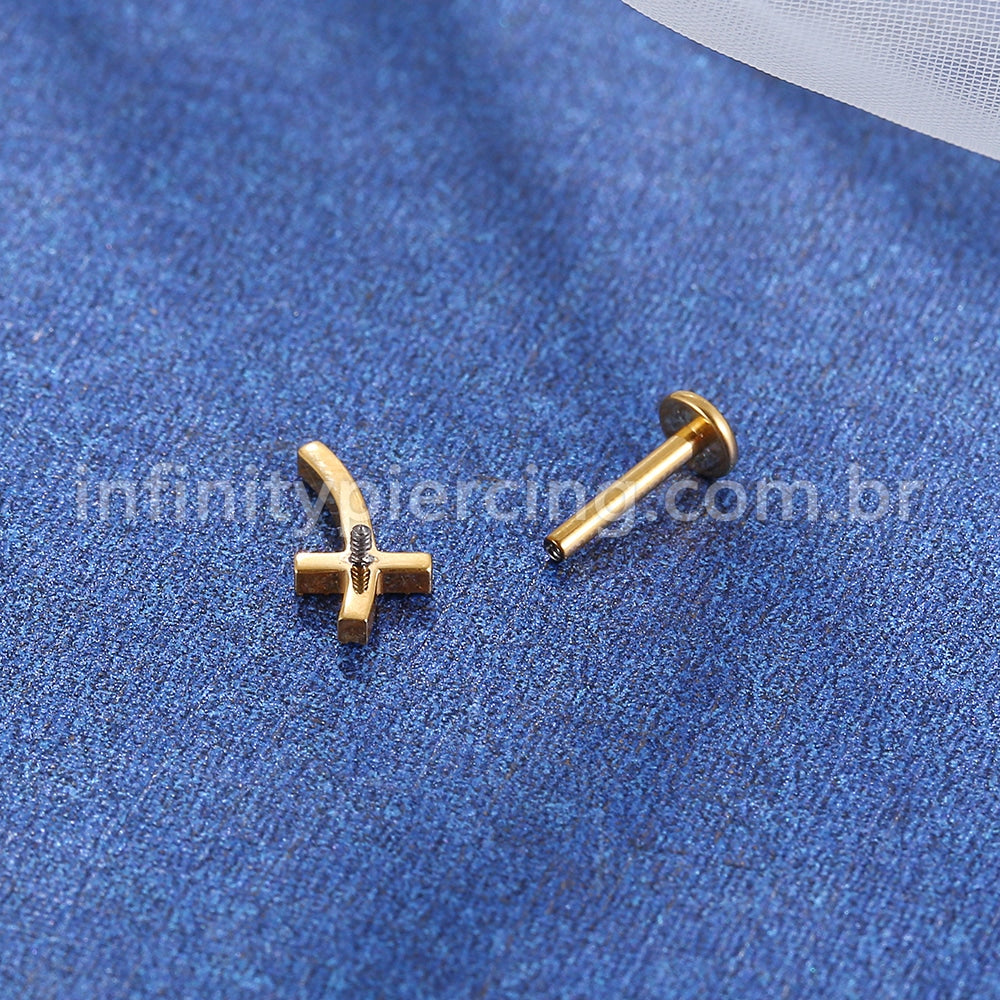 Piercing Labret Titânio Cruz Curva Zircônia