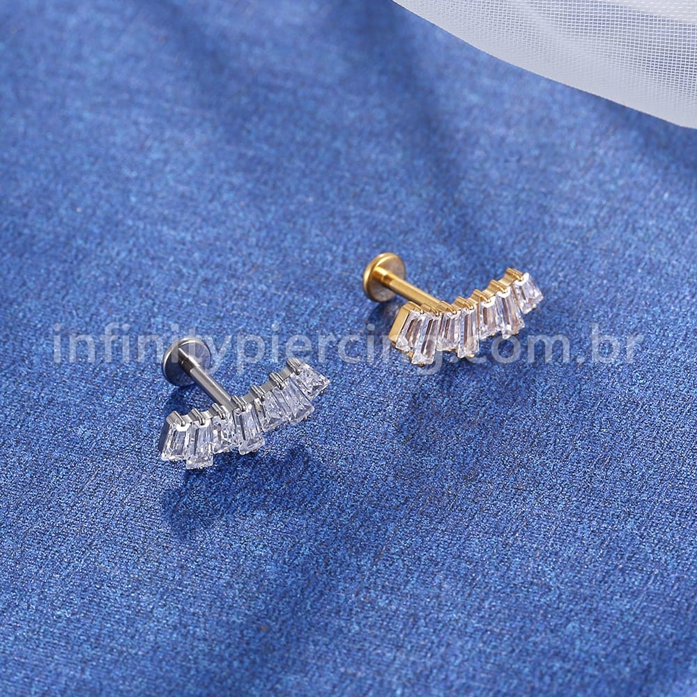 Piercing Labret Aço Cirúrgico Cluster Zircônia Retangular