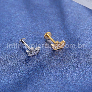 Piercing Labret Titânio Folhas Zircônia