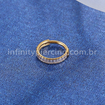 Piercing Argola Aço Cirúrgico Segmento Articulado Zircônias Retangulares