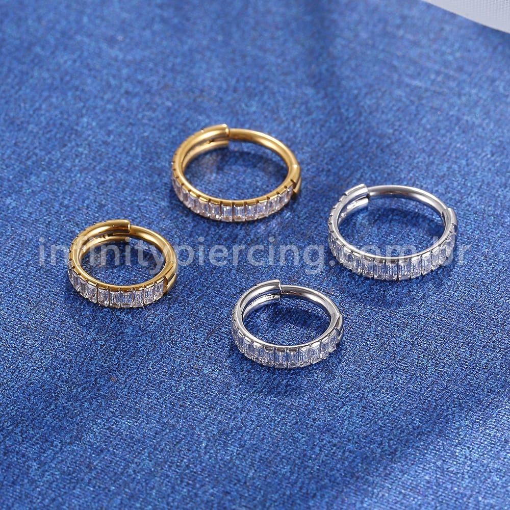 Piercing Argola Aço Cirúrgico Segmento Articulado Zircônias Retangulares