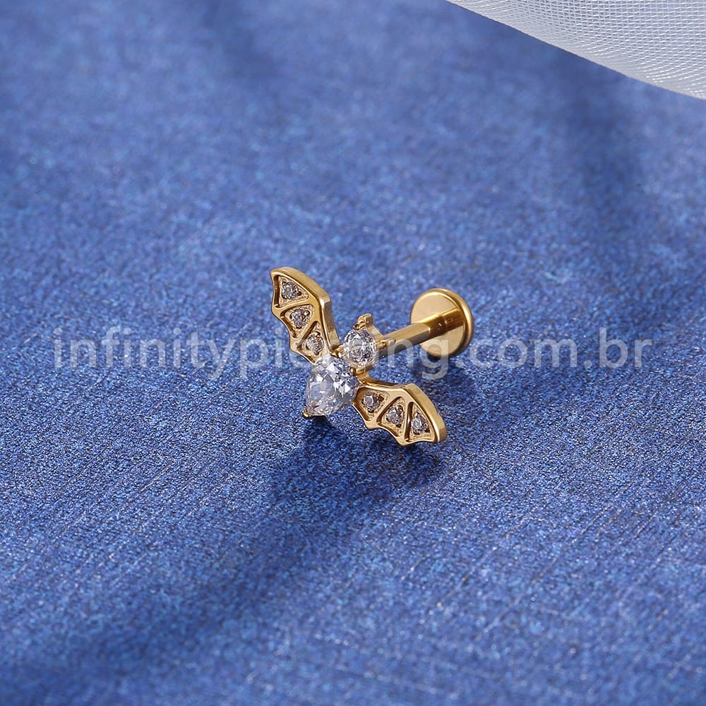Piercing Labret Titânio Rosca Interna Morcego
