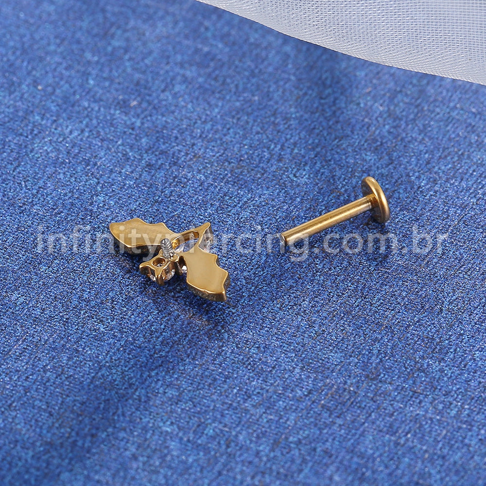 Piercing Labret Titânio Rosca Interna Morcego