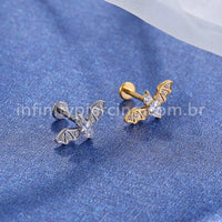 Piercing Labret Titânio Rosca Interna Morcego
