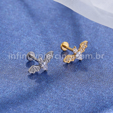 Piercing Labret Titânio Rosca Interna Morcego