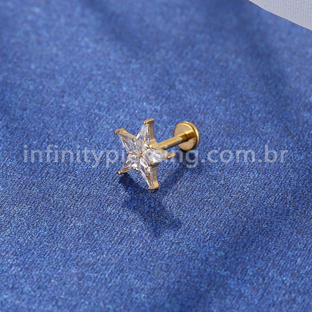 Piercing Labret Titânio Rosca Interna Estrela