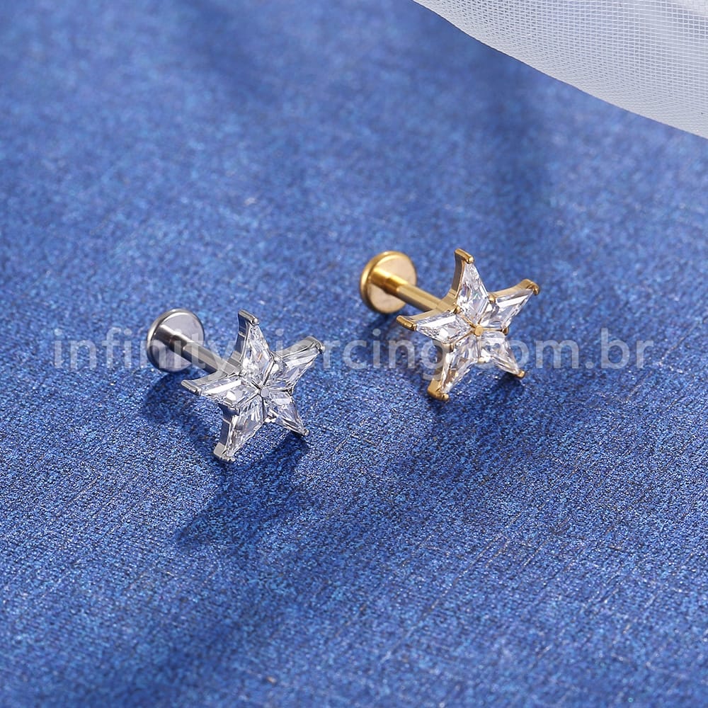 Piercing Labret Titânio Rosca Interna Estrela