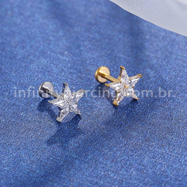 Piercing Labret Titânio Rosca Interna Estrela
