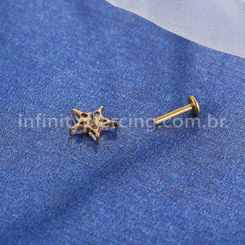Piercing Labret Titânio Rosca Interna Estrela