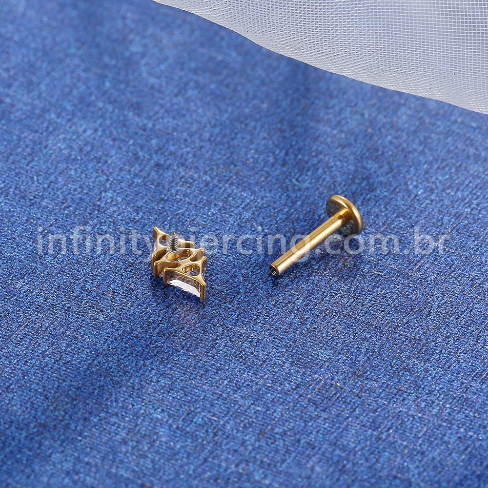 Piercing Labret Aço Cirúrgico Zircônia Cravejada