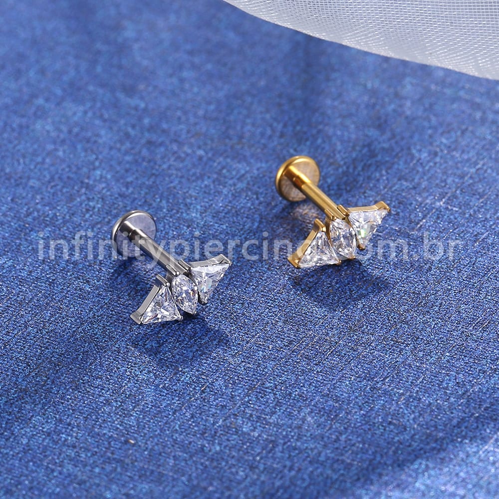 Piercing Labret Aço Cirúrgico Zircônia Cravejada