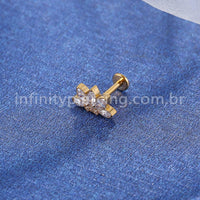 Piercing Labret Titânio Rosca Interna Flor 5 Pedras Zircônia Oval