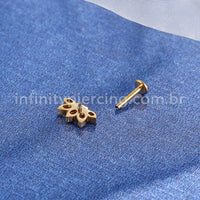 Piercing Labret Titânio Rosca Interna Flor 5 Pedras Zircônia Oval