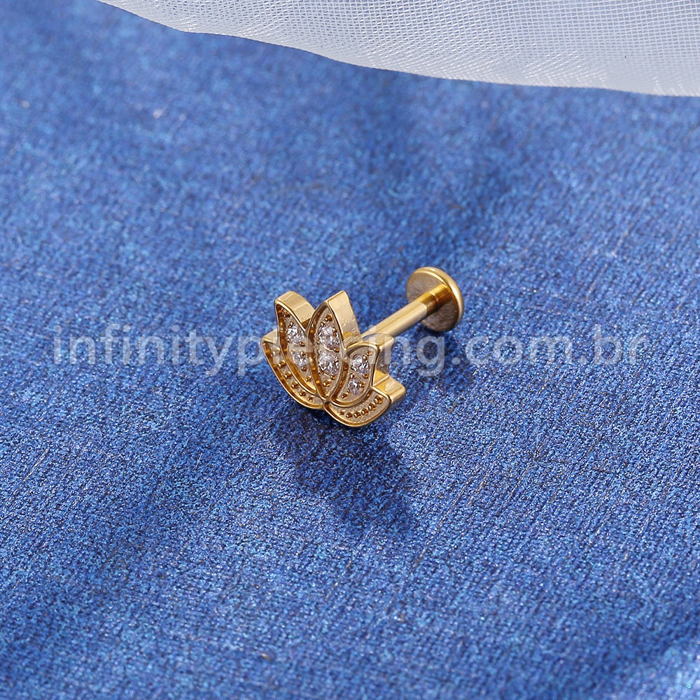Piercing Labret Titânio Flor De Lótus Zircônia