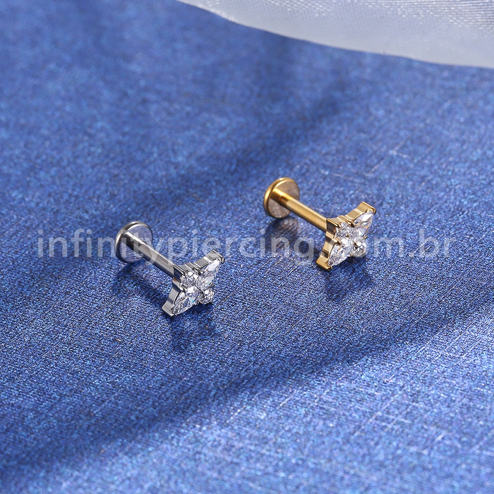 Piercing Labret Titânio Flor Zircônia