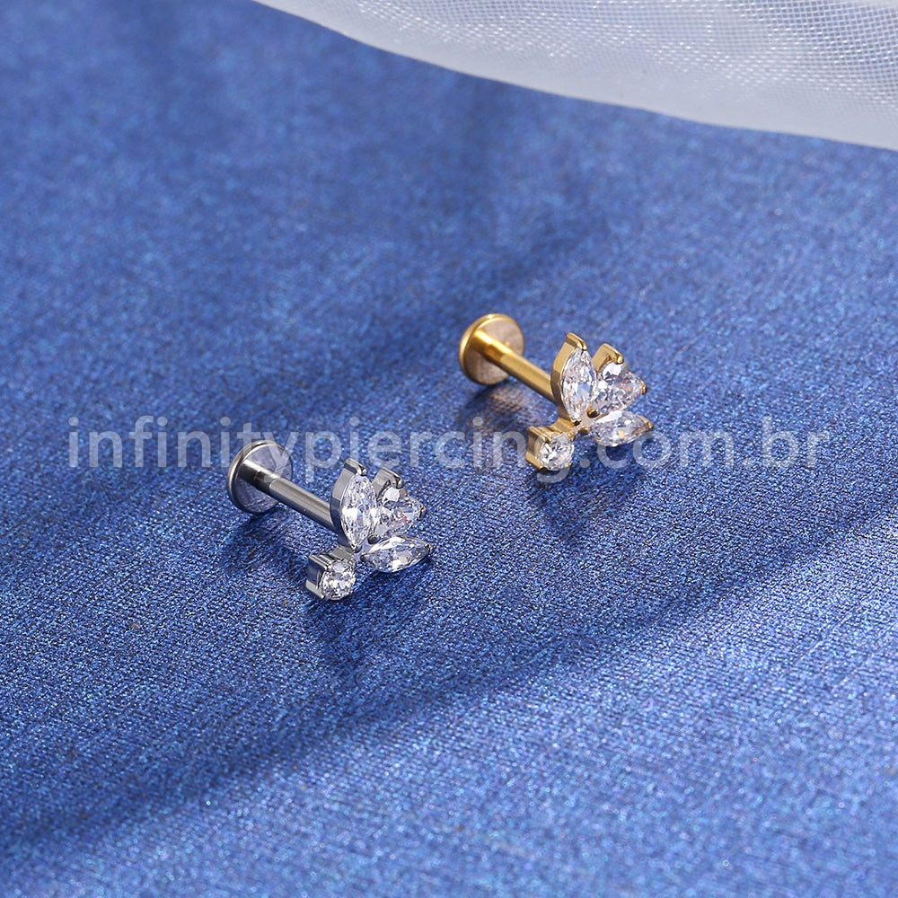 Piercing Labret Titânio Flor Zircônia