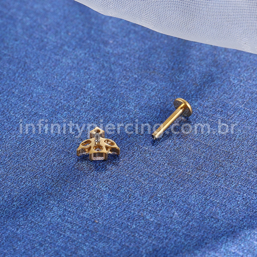 Piercing Labret Titânio Flor Zircônia