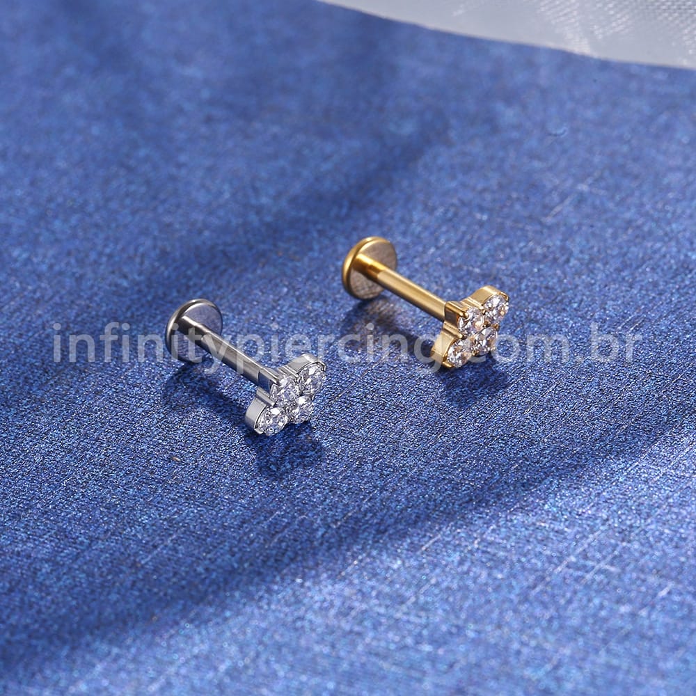 Piercing Labret Titânio Quatro Zircônias