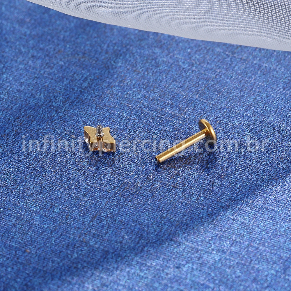 Piercing Labret Titânio Quatro Zircônias