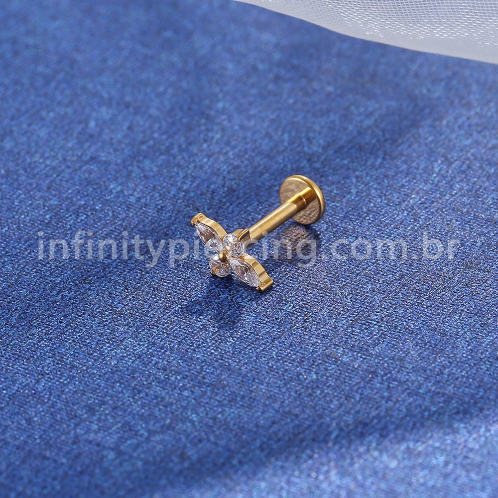 Piercing Labret Aço Cirúrgico Flor Zircônia