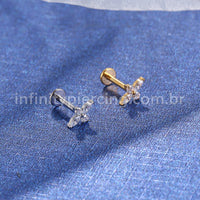 Piercing Labret Aço Cirúrgico Flor Zircônia
