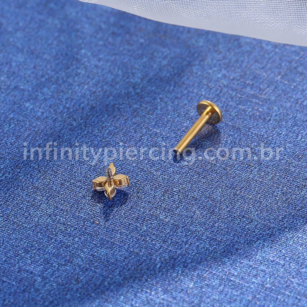 Piercing Labret Aço Cirúrgico Flor Zircônia