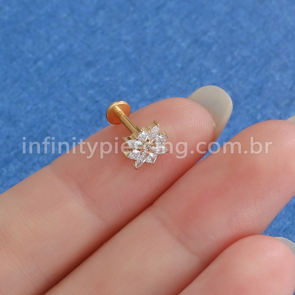 Piercing Labret Titânio Flor Zircônias