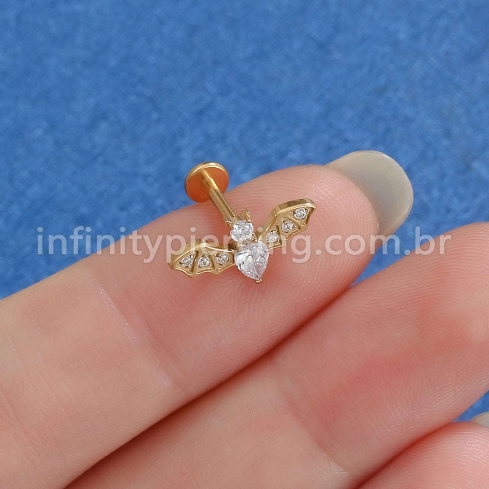 Piercing Labret Titânio Rosca Interna Morcego