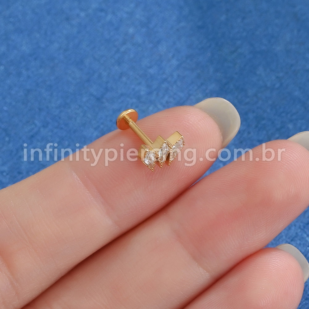 Piercing Labret Titânio Trio Gravatinhas Zircônia