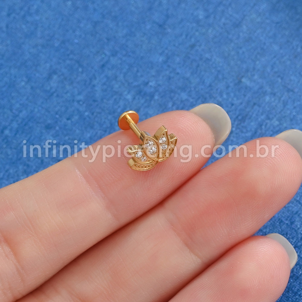 Piercing Labret Titânio Flor De Lótus Zircônia