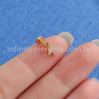 Piercing Labret Titânio Rosca Interna Raio Zircônia Cravejada