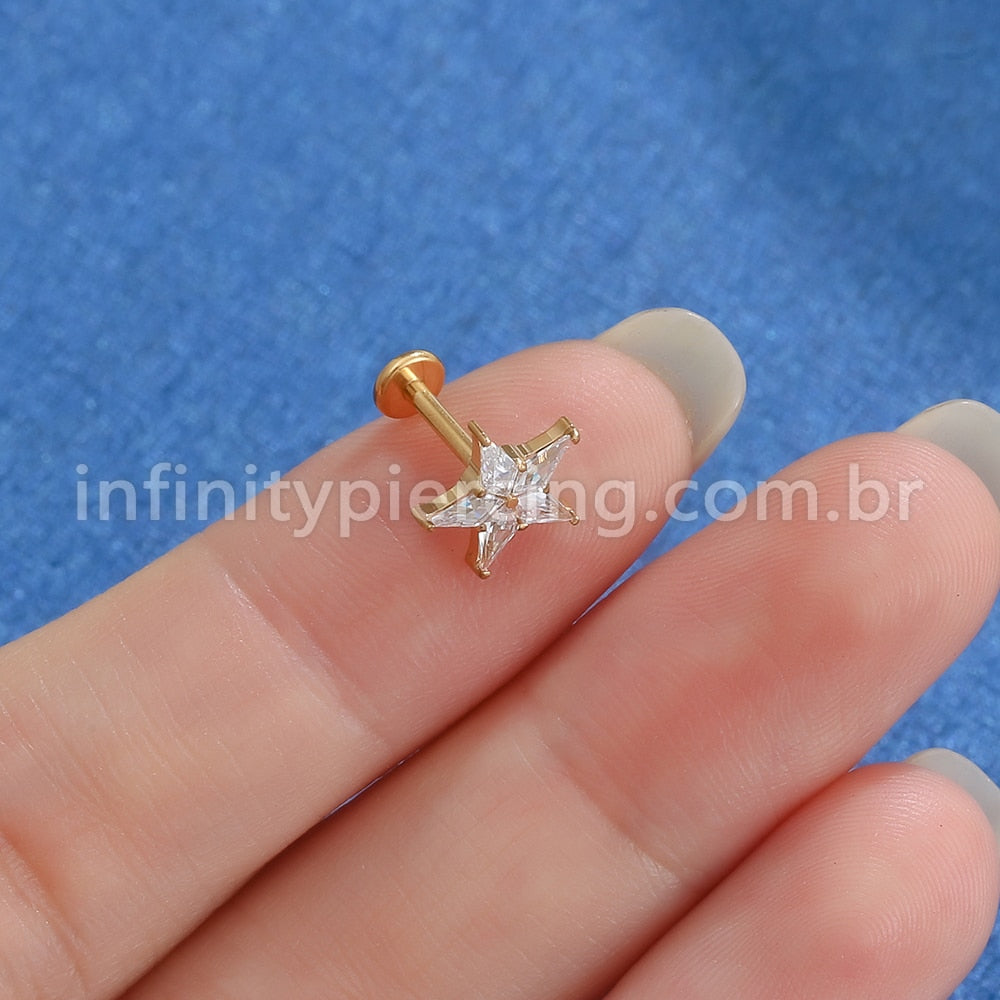 Piercing Labret Titânio Rosca Interna Estrela