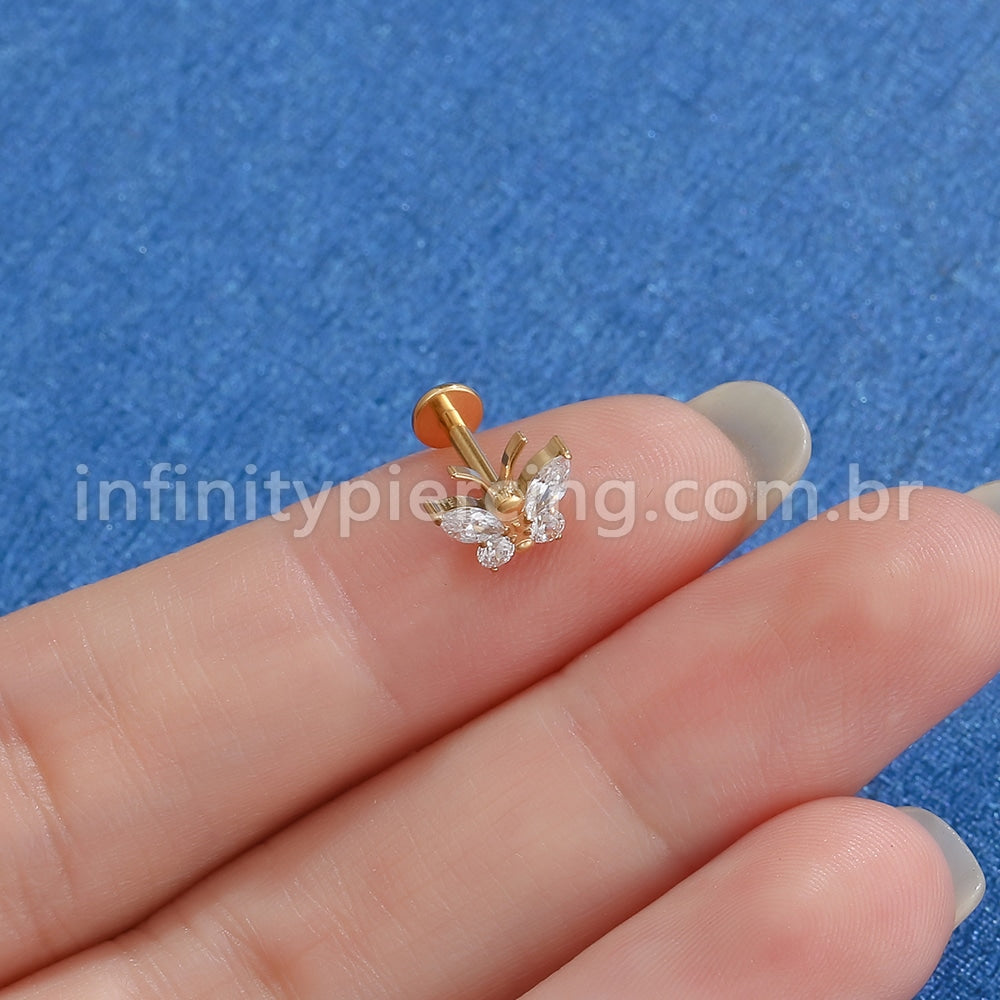 Piercing Labret Titânio Borboleta Zircônia