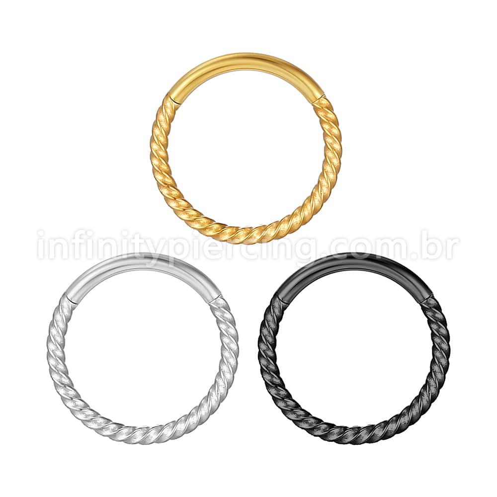 Piercing Argola Aço Cirúrgico Segmento Articulado Detalhe Torcido