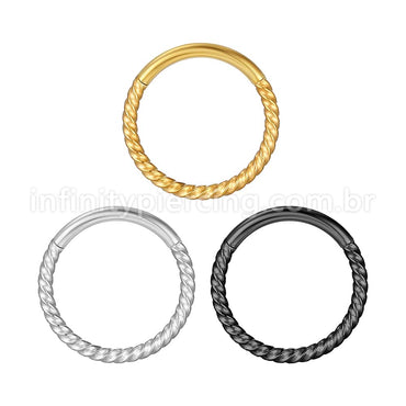 Piercing Argola Aço Cirúrgico Segmento Articulado Detalhe Torcido