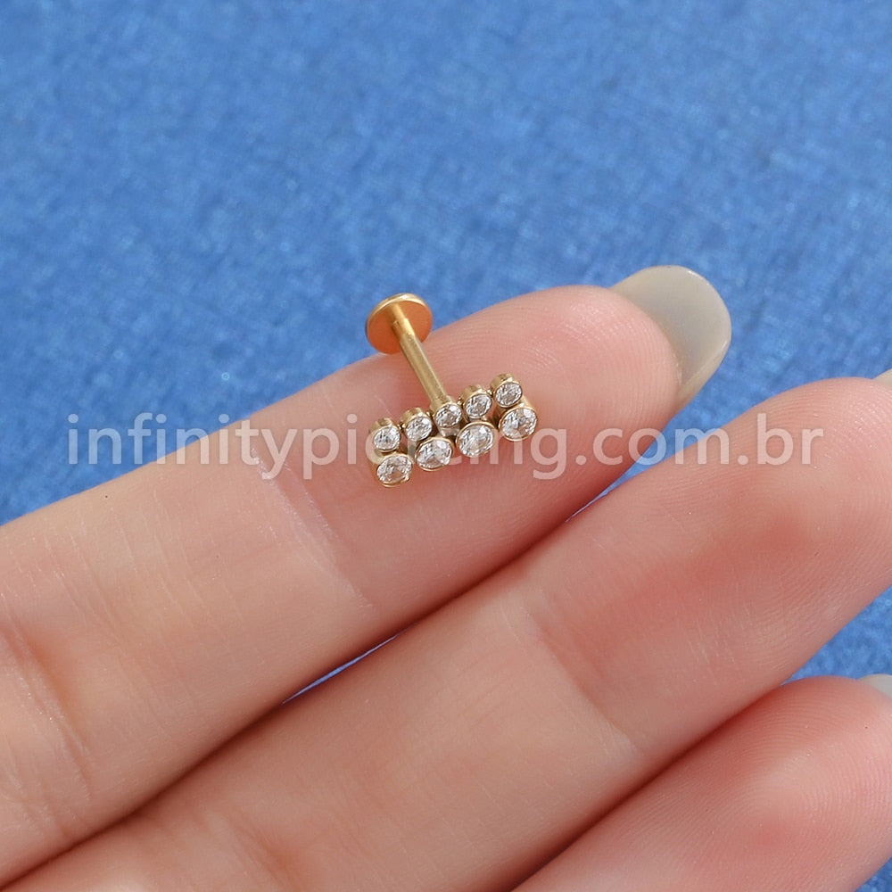 Piercing Labret Titânio Dupla Fileira Zircônia Pequena