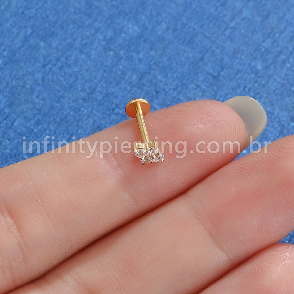 Piercing Labret Titânio Quatro Zircônias