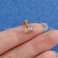 Piercing Labret Titânio Rosca Interna Flor 5 Pedras Zircônia Oval