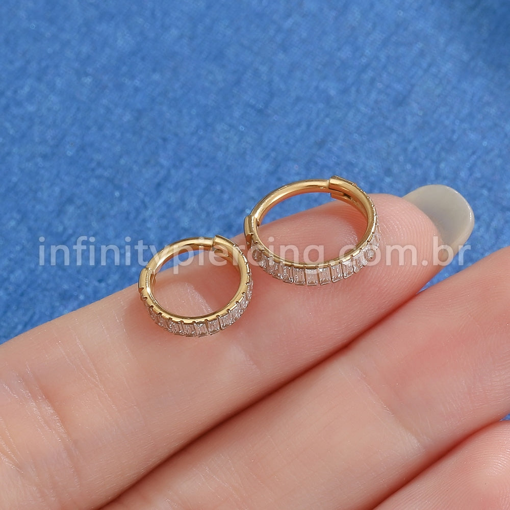 Piercing Argola Aço Cirúrgico Segmento Articulado Zircônias Retangulares