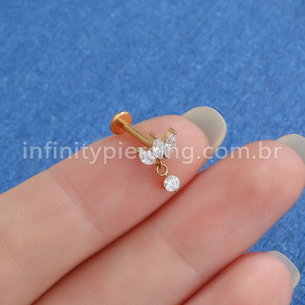Piercing Labret Titânio Trio Com Pingente Zircônia